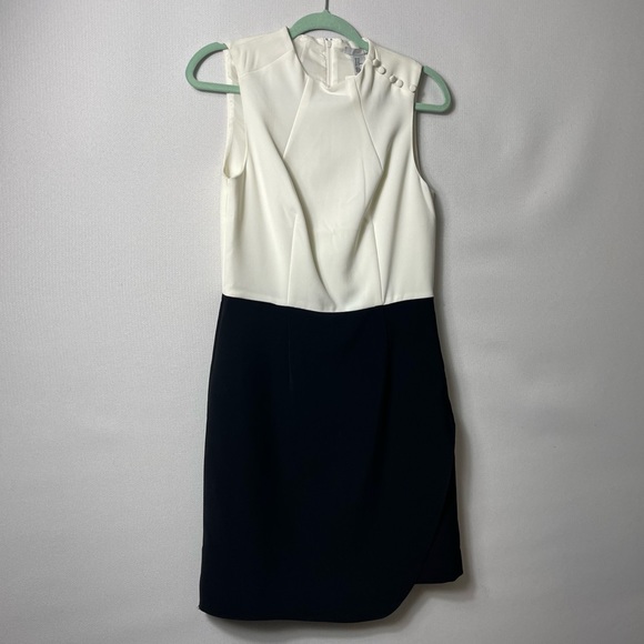 H&M Women's Sheath Dress Ivory Black Shoulder Button Sleeveless 10 New w/ tag - Picture 2 of 9